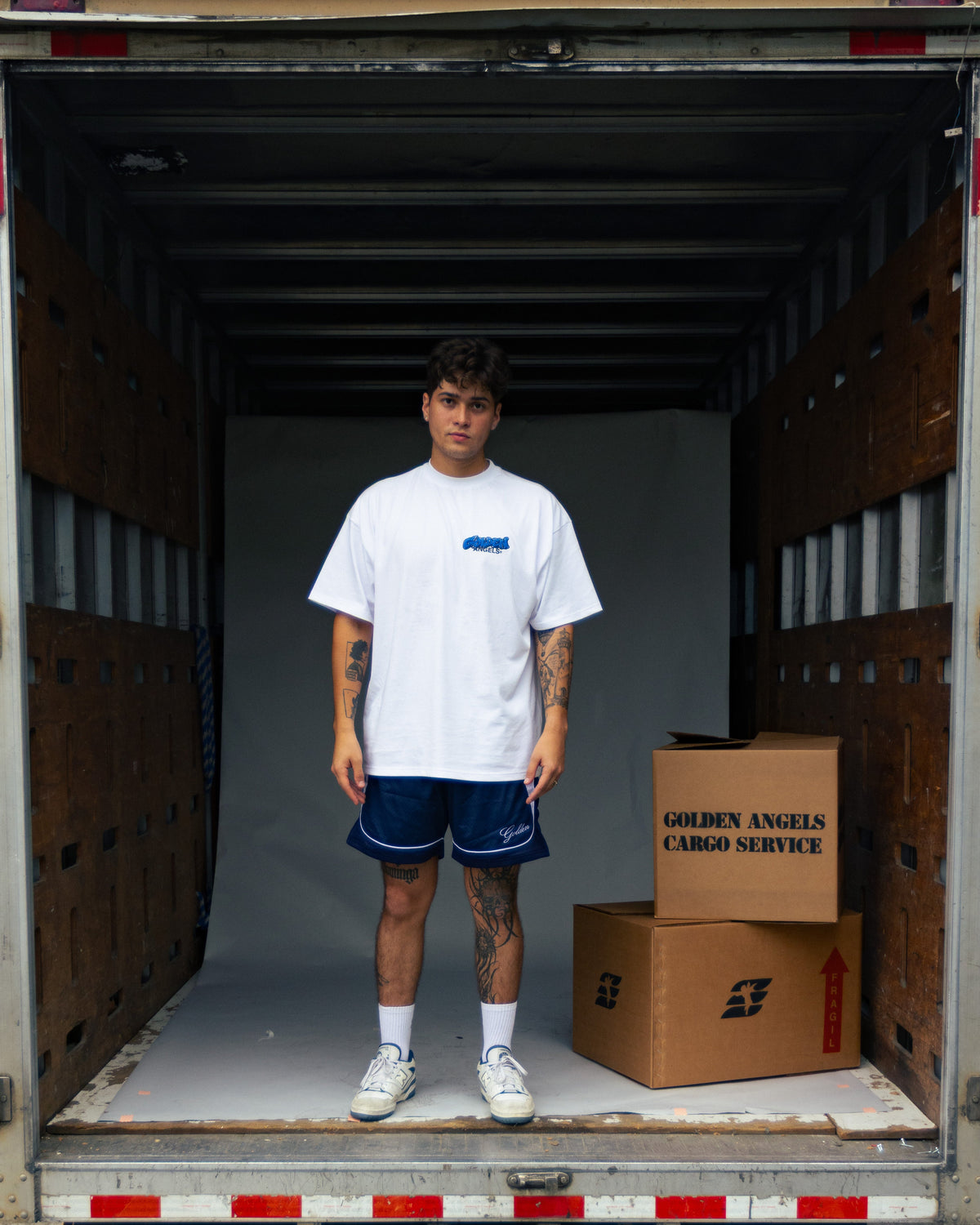 GA® Paneled Mesh Short Navy SS26 — editorial styling and fit reference