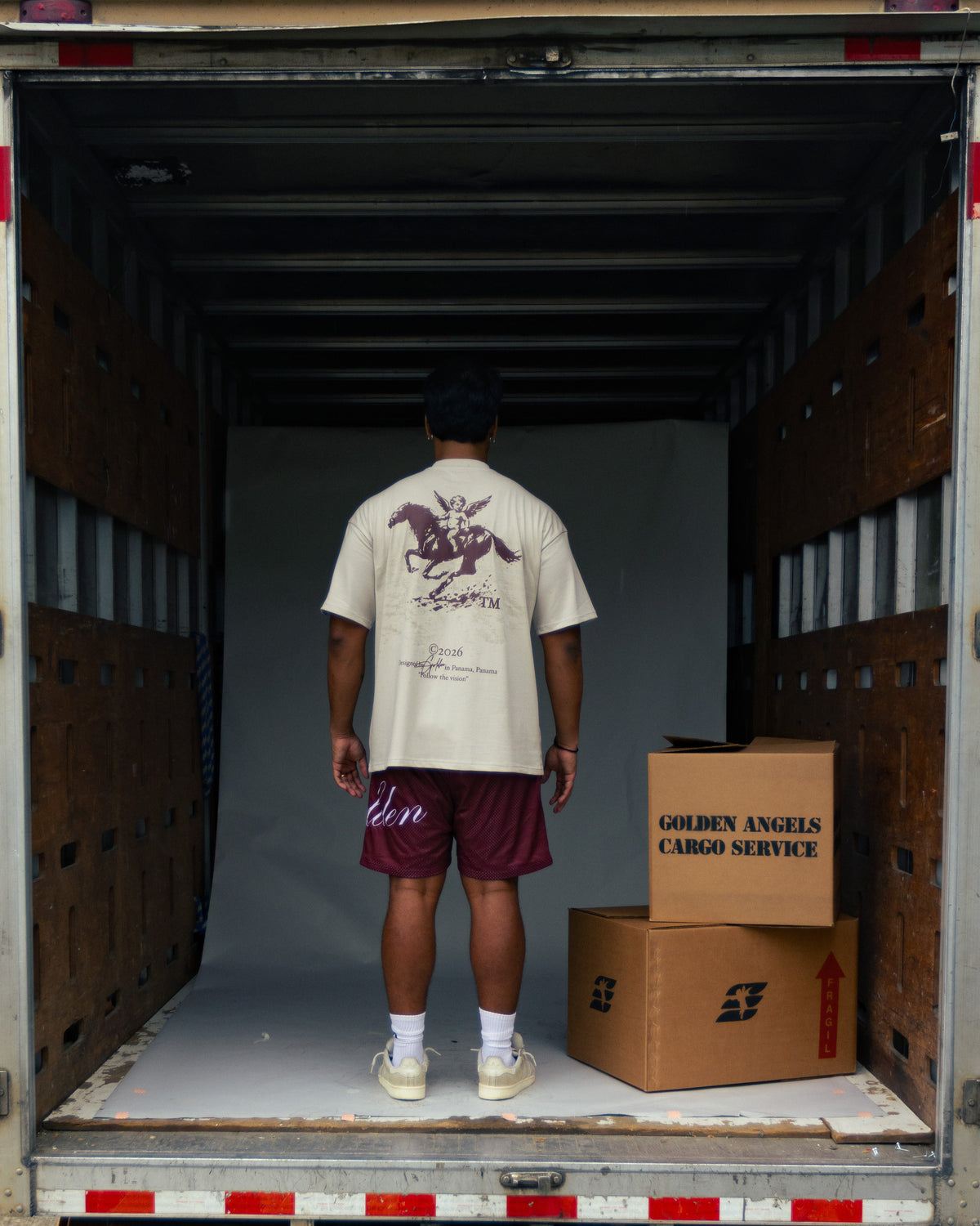 GA® Script Short Burgundy SS26 — editorial styling and fit reference