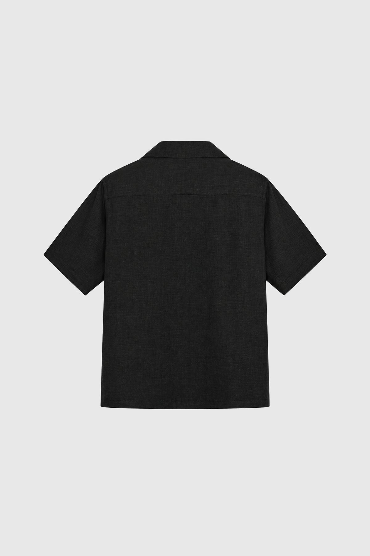 GA® Linen-Cotton Short Sleeve Button-Up Shirt — Black — back on light gray