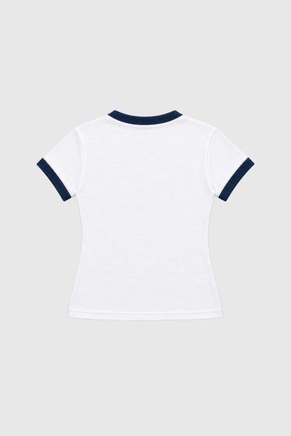GA® Baby Ringer Tee — White / Navy — back on light gray