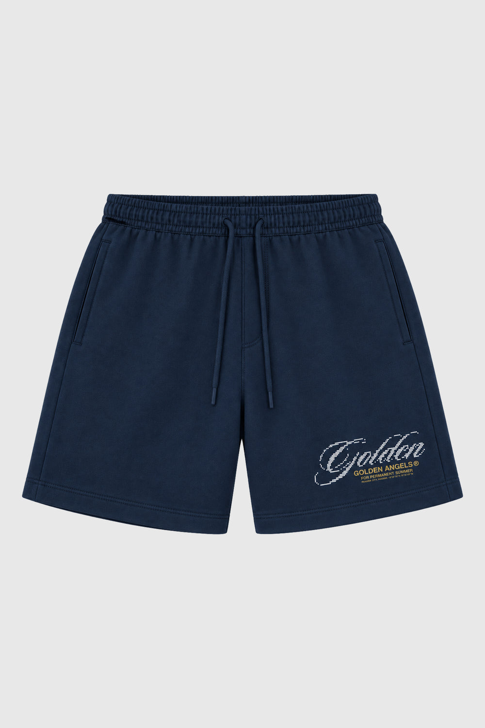 GA® Golden Script Sweatshort — Navy — front on light gray