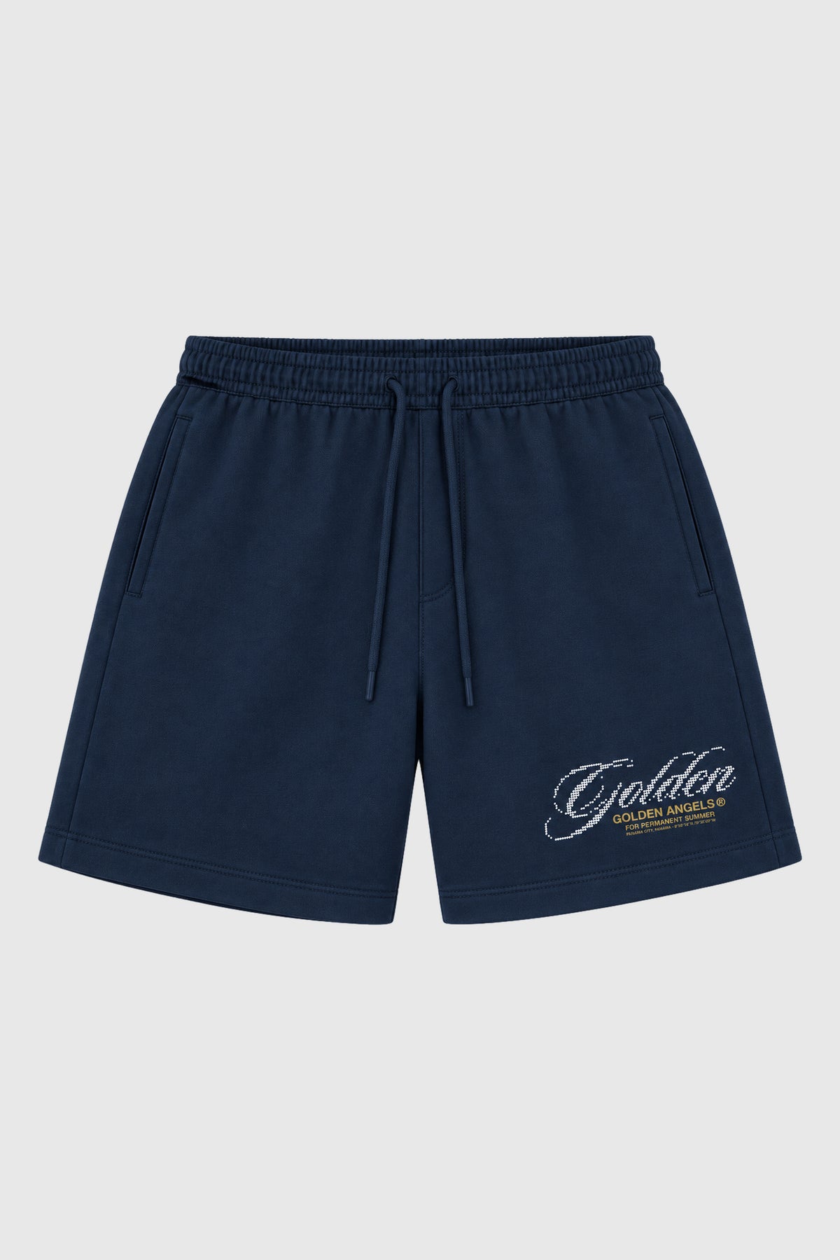 GA® Golden Script Sweatshort — Navy — front on light gray