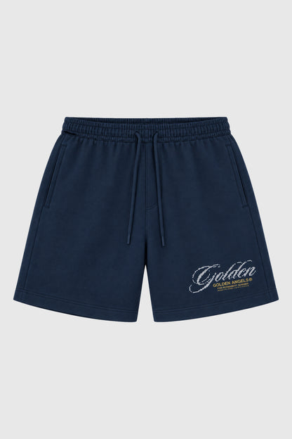 GA® Golden Script Sweatshort — Navy — front on light gray