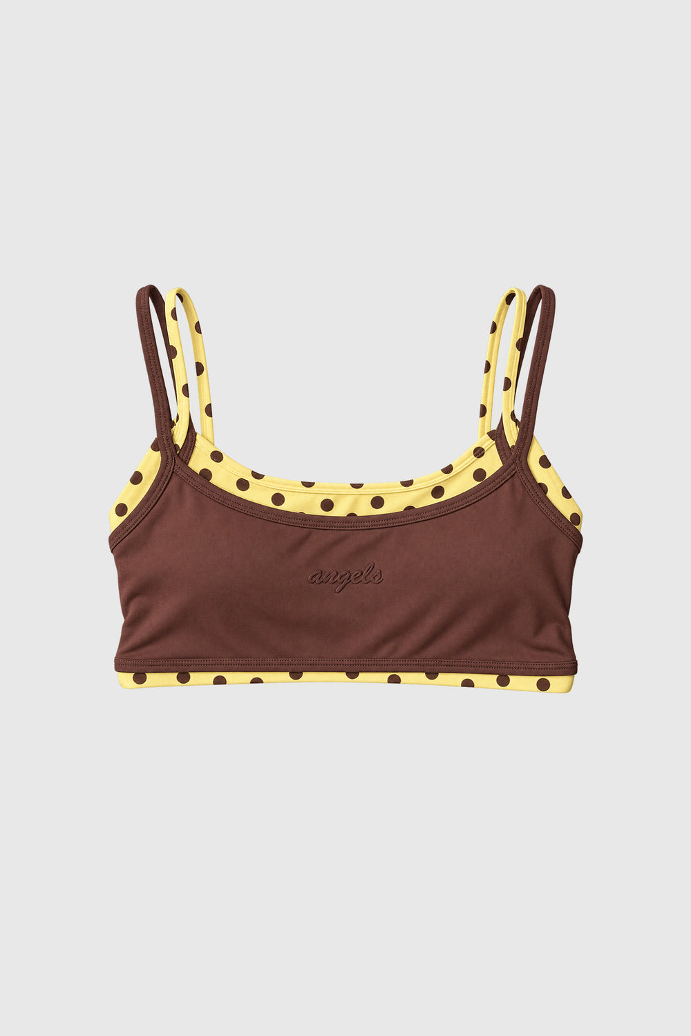 GA® Double Layer Scoop Bra — Cocoa Dot — front on light gray