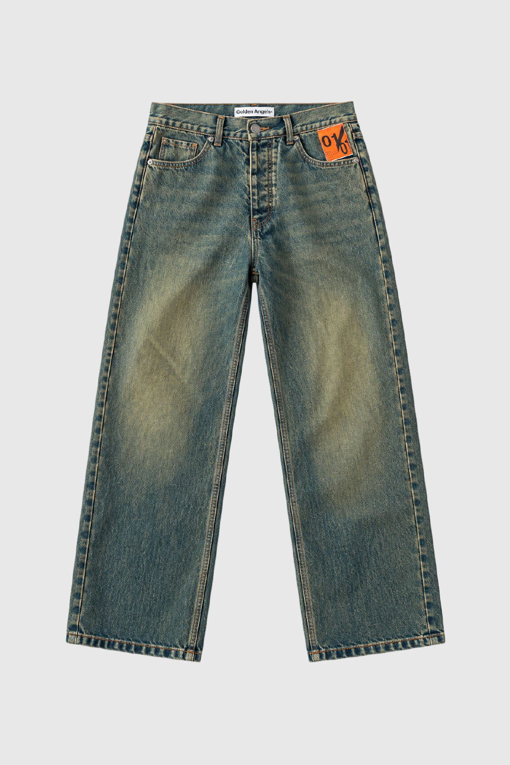 GA® Runway Green Faded Jeans — back on light gray