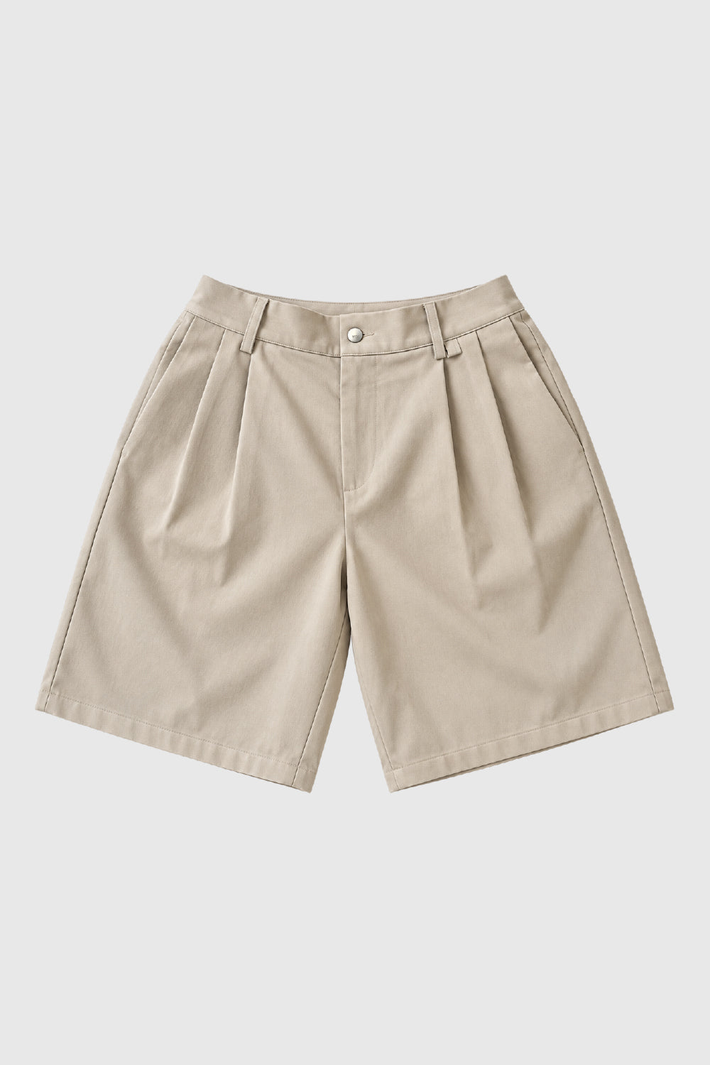 GA® Runway Pleated Cream Shorts — front on light gray