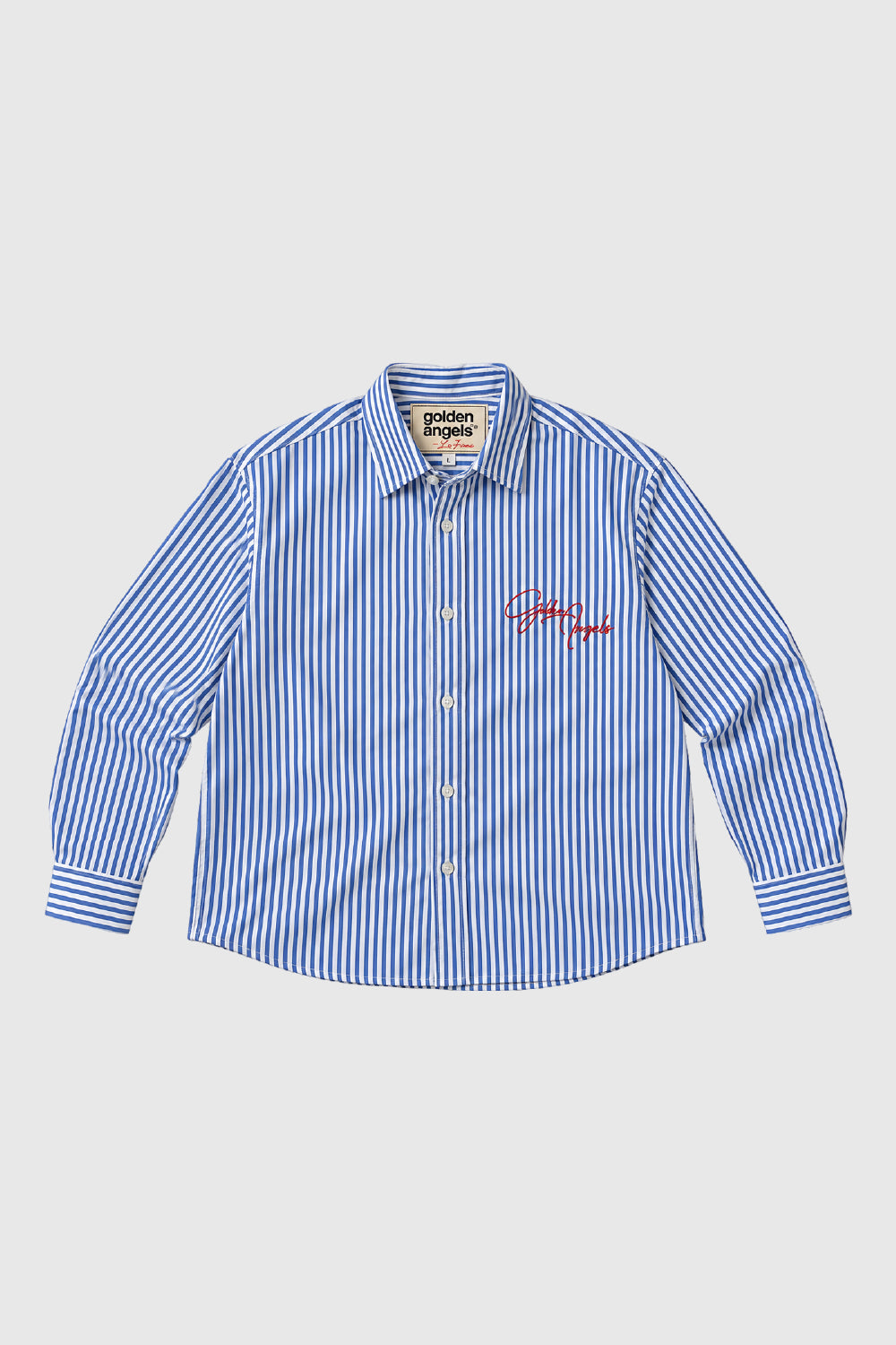 GA® Runway Long Sleeve Striped Shirt — front on light gray
