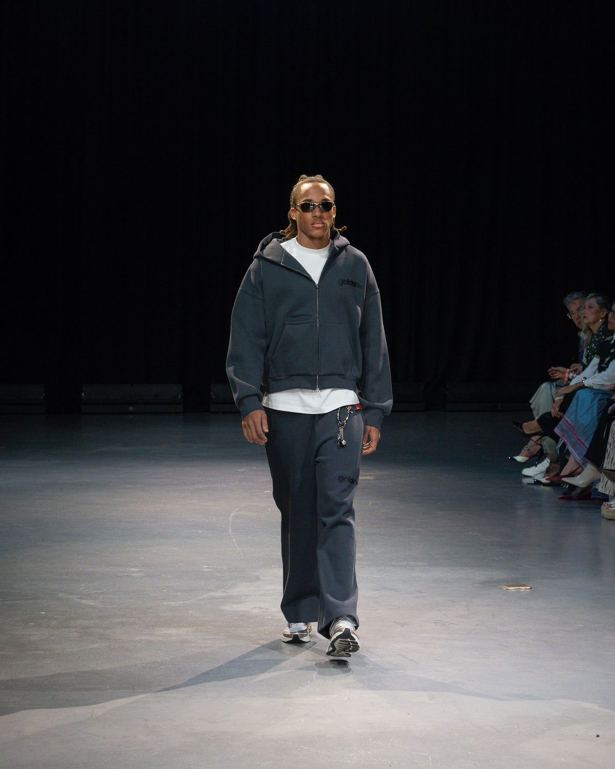 Look 02 — Gray-blue zip jacket, Golden Angels runway